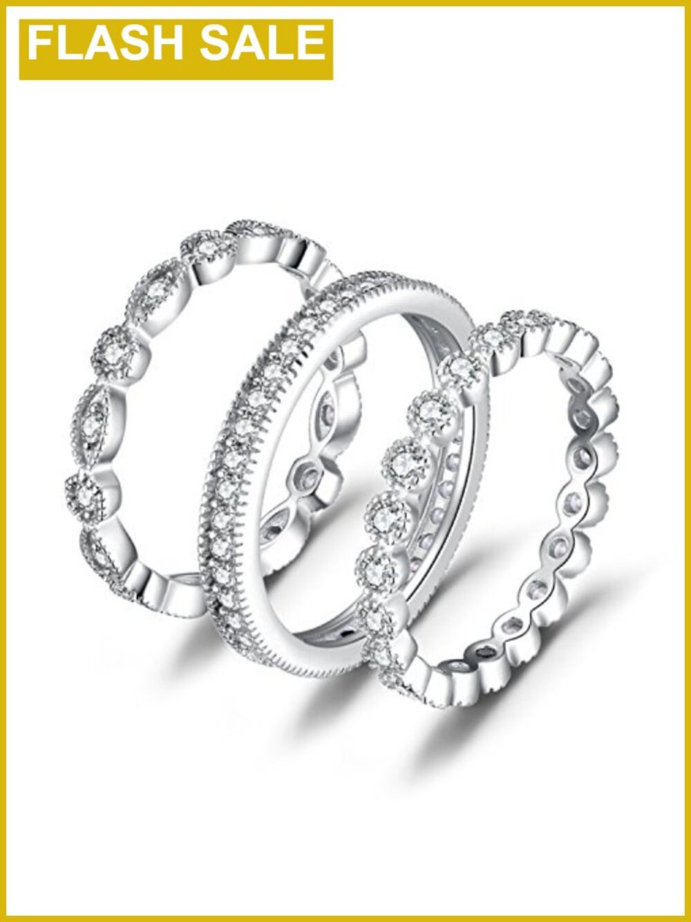 925 Sterling Silver Stackable Wedding Band Ring Set Cubic Zirconia Size 7